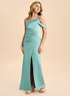 Azazie Wynter Junior Vestido de Aqua de Satén Elástico con Plisado image4