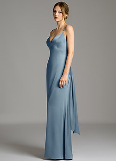 Azazie Adriane Bridesmaid Dresses Dusty Blue Sheath Bow Stretch Satin Dress image4
