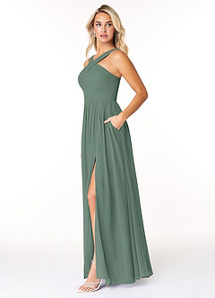 Azazie Elvira Bridesmaid Dresses Eucalyptus A-Line Pleated Chiffon Dress image3