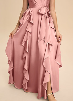 Azazie Peyton Junior Robe Trapèze en Satin extensible Plissée Rosette image6