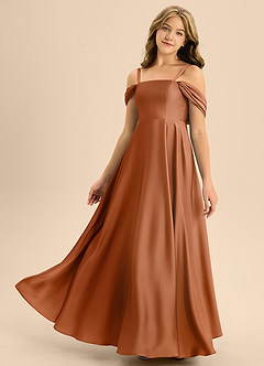 Azazie Rowena Junior Copper A-Line Bow Stretch Satin Dress image6