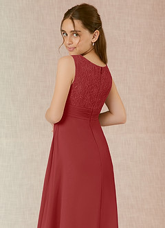 Azazie Snow Junior Abito A-Line in Chiffon Pizzo Ruggine image6