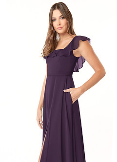 Azazie Jinny Brautjungfernkleider A-Linie Quadratischer Ausschnitt Gerüscht Chiffon Kleid Pflaume image5