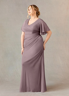 Azazie Selah Mother of the Bride Dresses Dusk A-Line V-Neck ruched Mesh Dress image8