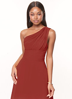 Azazie Ashley Brautjungfernkleider A-Linie Gestreift Chiffon Kleid Terrakotta image5