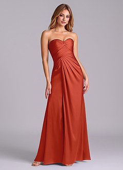 Azazie Sabrine Bridesmaid Dresses Rust A-Line Sweetheart Neckline Stretch Satin Dress image3