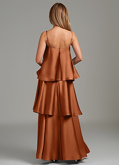 Azazie Azalea Bridesmaid Dresses Copper A-Line Ruched Stretch Satin Dress image4