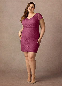 Azazie Lucilia Final Sale Mulberry Sheath Lace Dress image7