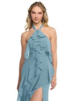 Azazie Velma Bridesmaid Dresses Moody Blue A-Line Side Slit Chiffon Dress image4