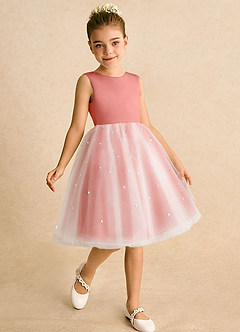 Azazie Esme Flower Girl Dresses Salmon Pink Ball-Gown Bow Tulle Dress image3
