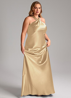 Azazie Doretta Bridesmaid Dresses Champagne Mermaid Bow Metallic Satin Dress image11
