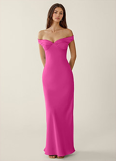 Gwendonme Hot Pink Satin Crystal Linen Prom Dress image4