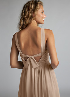 Azazie Aziza Bridesmaid Dresses Taupe A-Line V-Neck Pleated Chiffon Dress image6