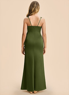 Azazie Adrienne Junior Olive Sheath Pleated Stretch Satin Dress image2