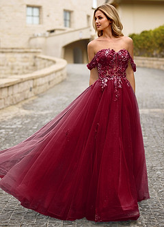Eleanor Burgundy 3D Floral Lace Prom Dress image6