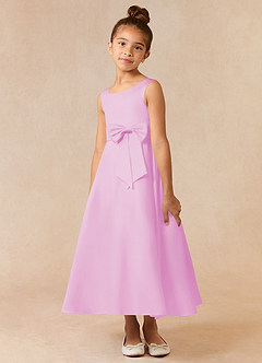 Azazie Lindy Flower Girl Dresses Candy Pink A-Line Pleated Matte Satin Dress image4