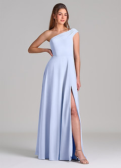 Azazie Melanie 신부 들러리 드레스 A라인 오프 더 숄더 쉬폰 바닥 길이 드레스 image4