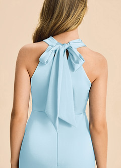 Azazie Thea Junior Sky Blue Sheath Ruched Stretch Satin Dress image6