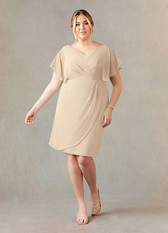 Azazie Julia Mother of the Bride Dresses Champagne Sheath V-Neck Pleated Chiffon Dress image9