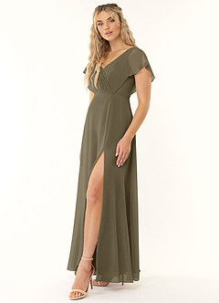 Azazie Rylee Bridesmaid Dresses Willow Green A-Line Pleated Chiffon Dress image3