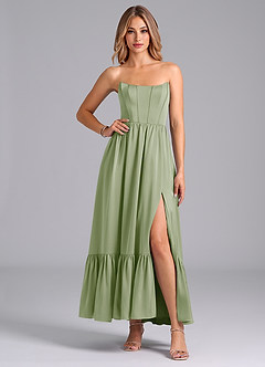Azazie Leilana Bridesmaid Dresses Dusty Sage A-Line Corset Stretch Satin Dress image4