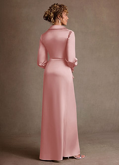 Azazie Jacinta Mère de la mariée Robes Robe Fourreau en Satin extensible Plissée Rose Poudré image3