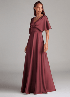 Azazie Pamela Bridesmaid Dresses Merlot A-Line Pleated Stretch Satin Dress image3