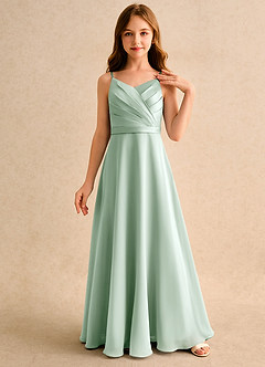 Azazie Umina Junior Formal Flower Girl Dresses Agave A-Line Pleated Matte Satin Dress image1