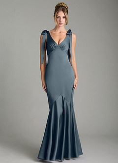 Azazie Alena Robes de demoiselle d'honneur Robe Sirène en Satin extensible Plissée Violet Crépusculaire image1