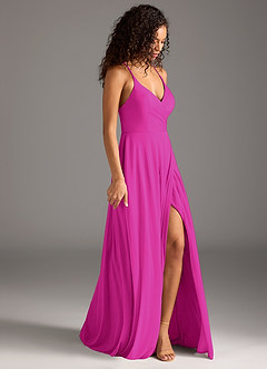 Azazie Davis Bridesmaid Dresses Fuchsia A-Line Pleated Mesh Dress image4
