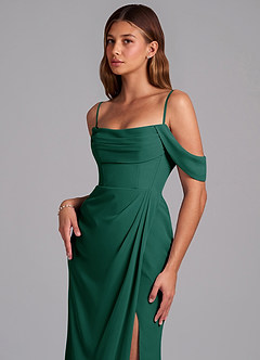 Azazie Johana Jurken voor bruidsmeisjes Converteerbaar Jurk van Chiffon met Zeemeermin Off the Shoulder Smaragd image5