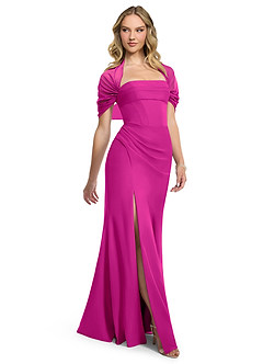 Azazie Zia Bridesmaid Dresses Fuchsia Sheath Side Slit Chiffon Convertible Dress image3