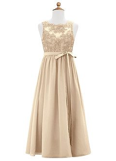 Azazie Elly Junior Champagne A-Line Lace Chiffon Dress image6