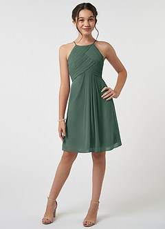 Azazie Ginny Junior Sea Moss A-Line Pleated Chiffon Dress image1