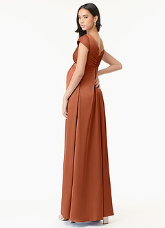 Azazie Allessia Brautjungfernkleider für Schwangere A-Linie Plissee Stretch-Satin Bodenlänge Kleid image4