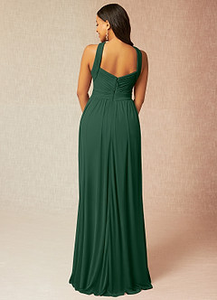 Azazie Hillian Bridesmaid Dresses Dark Green A-Line Halter Pleated Mesh Dress image2