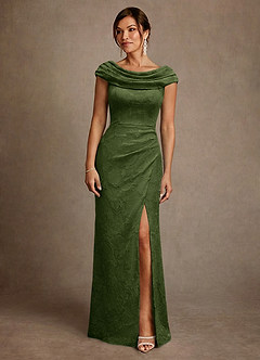 Azazie Irvine Mère de la mariée Robes Robe Trapèze en Blumen-Burnout Plissée Olive image3