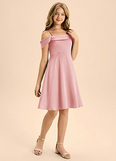 Azazie Anselie Junior A라인 주름진 스트레치 새틴 미니 주니어 신부 들러리 드레스 image6