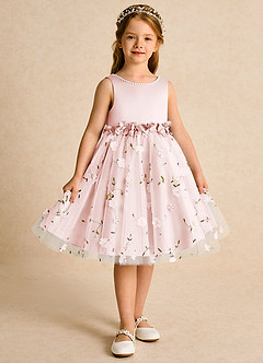 Azazie Starri Robe Demoiselle D'honneur Fillette Robe Princesse en Mat Satiné Perlé Rose Pâle image7
