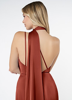 Azazie Kaylani Brautjungfernkleider Meerjungfrau-Linie Hoher Kragen Stretch-Satin Kleid Terrakotta image6