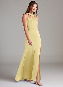 Azazie Rue Brautjungfernkleider A-Linie Plissee Stretch-Satin Kleid Zitronensorbet image4