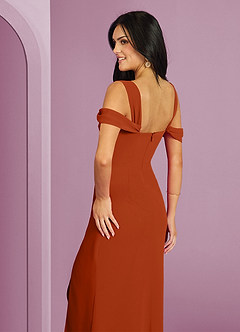 Barbie ♥ Azazie Bridesmaid Dresses Burnt Orange A-Line Off the Shoulder Chiffon Dress image2