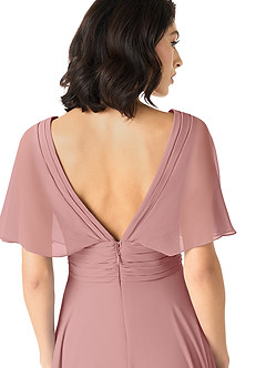 Azazie Pamela Robes de demoiselle d'honneur Robe Trapèze en Mousseline de soie Col V plissé Rose Poussiéreuse image5