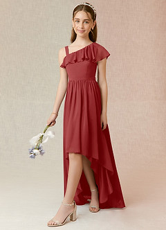 Azazie Mango Junior Rust A-Line Ruched Chiffon Dress image3