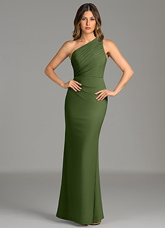 Azazie Akilah Bridesmaid Dresses Olive Mermaid One Shoulder Premium Stretch Jersey Dress image4