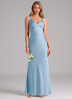 Azazie Kamila Brudepigekjoler En streg Plisseret Stræk satin Gulv-længde Kjole image1