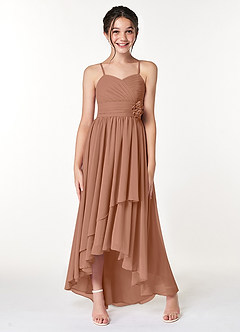 Azazie Catalina Junior Abito A-Line in Chiffon Increspato Bronzo image4