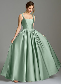 Azazie Verina Abiti da Damigella Abito A-Line in Raso Elasticizzato Plissettato Agave image5