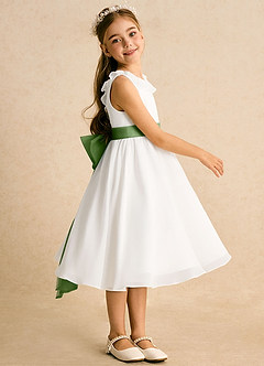 Azazie Dani Abiti da Ragazza di Fiori Abito A-Line in Chiffon Fiocco Avorio Basilico image4