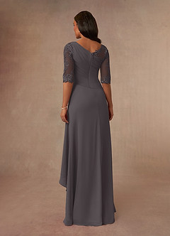 Azazie Dionysus Mother of the Bride Dresses Steel Grey A-Line Boatneck Lace Chiffon Dress image3